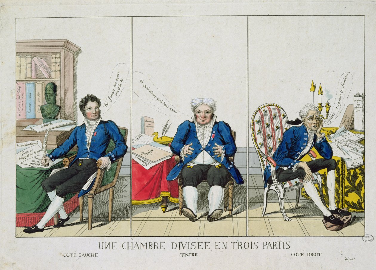 La Chambre Divisee en Trois Partis, Karikatur der Nationalversammlung, 1819 von French School