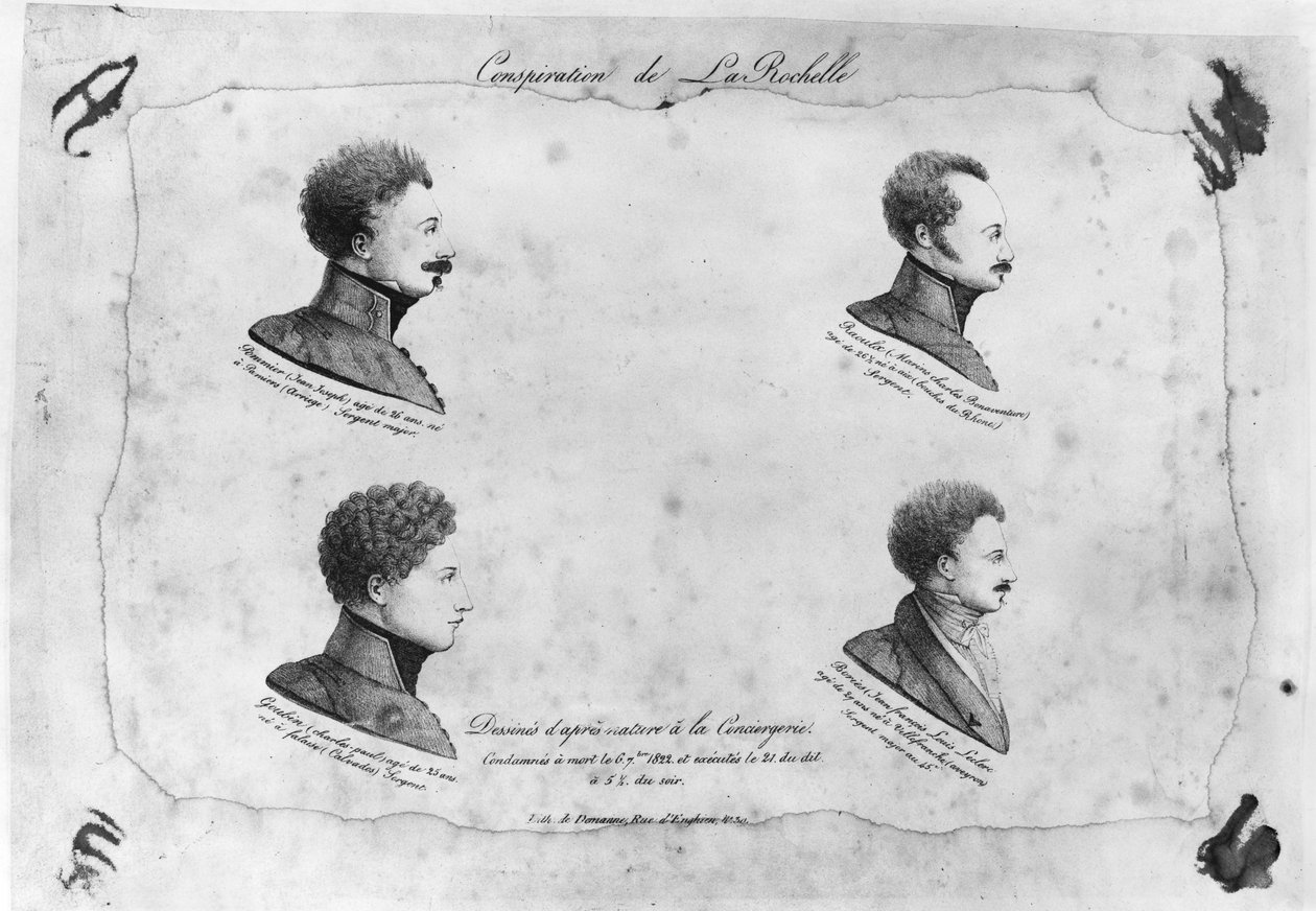 La Rochelle-Verschwörung, Porträts der vier Sergeanten, nach 1822 von French School
