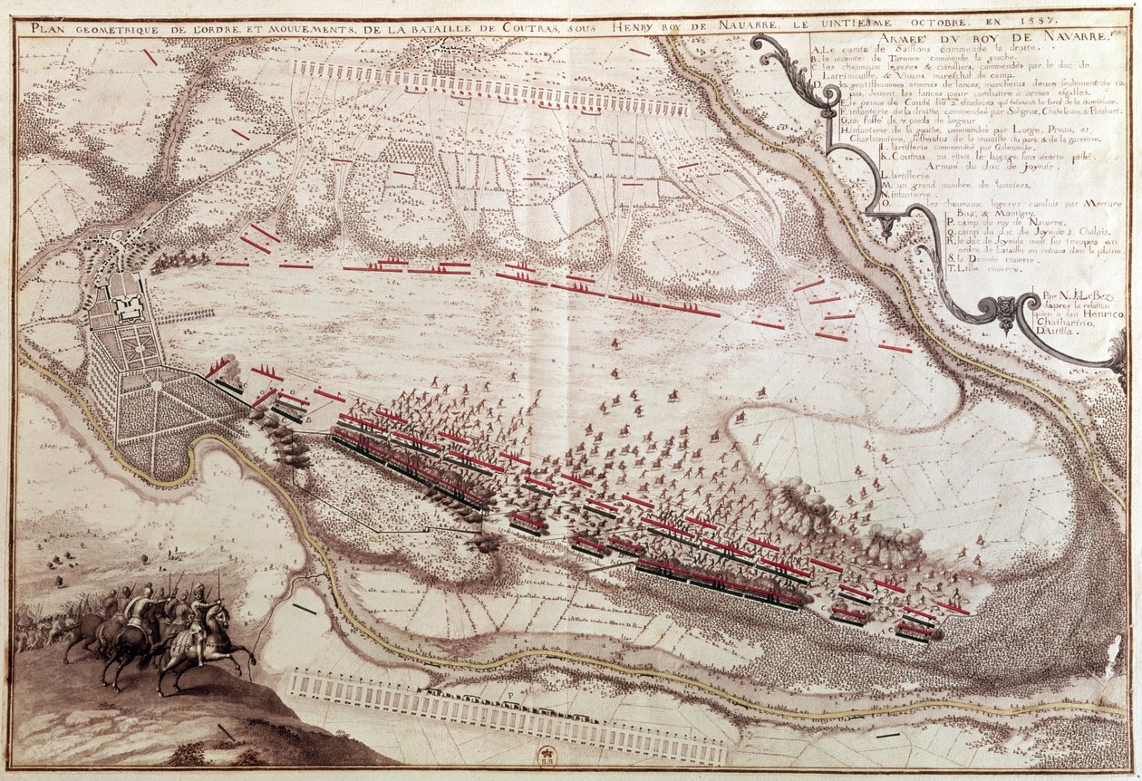 Plan der Schlachtordnung von Coutras am 8. Oktober 1587 von French School