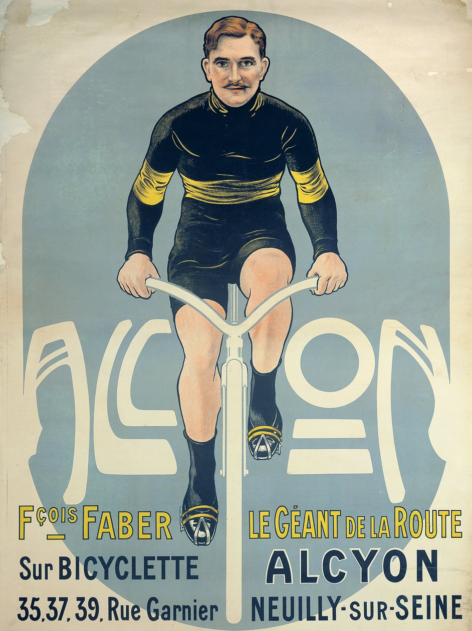 Poster, das Francois Faber (gest. 1915) auf seinem Alcyon-Fahrrad darstellt von French School