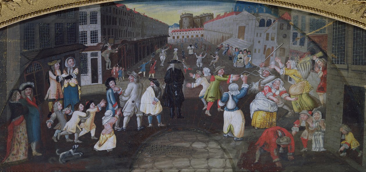 Straßenkünstler beim Karneval Populaire, Rue Saint Antoine, ca. 1670 von French School