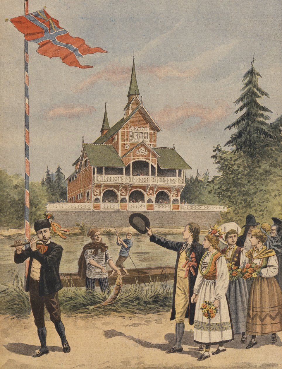 Der norwegische Pavillon auf der Weltausstellung 1900 in Paris, Illustration aus Le Petit Journal, Supplement Illustre, 13. Mai 1900 von French School