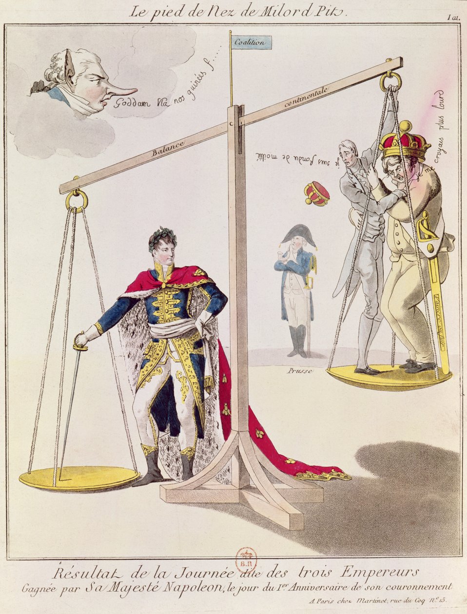 Das Ergebnis des Tages der drei Kaiser, Karikatur nach der Schlacht von Austerlitz von French School