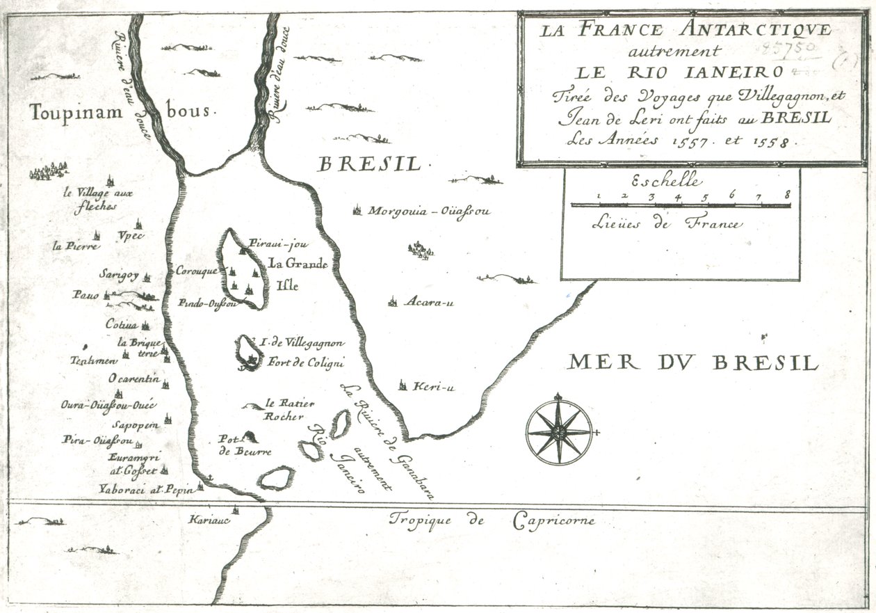 Der Rio Ianeiro, aus den Reisen von Villegagnon und Jean le Leri in Brasilien 1557-1558 von French School