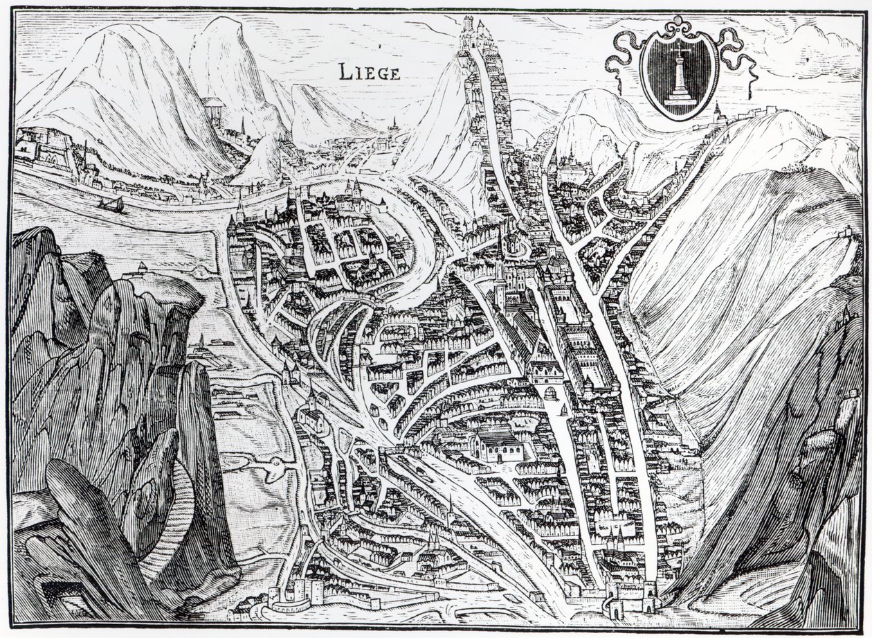 Ansicht der Stadt Lüttich, nach einem Stich aus dem 16. Jahrhundert von French School