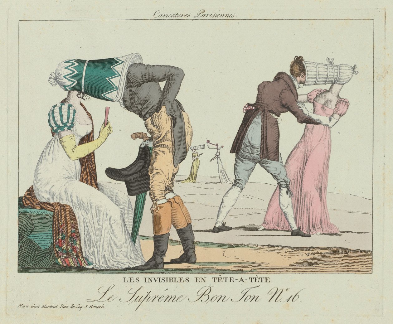 Die Unsichtbaren im Tête-à-Tête (Tête-à-Tête mit Poke-Bonnets) von French 19th Century