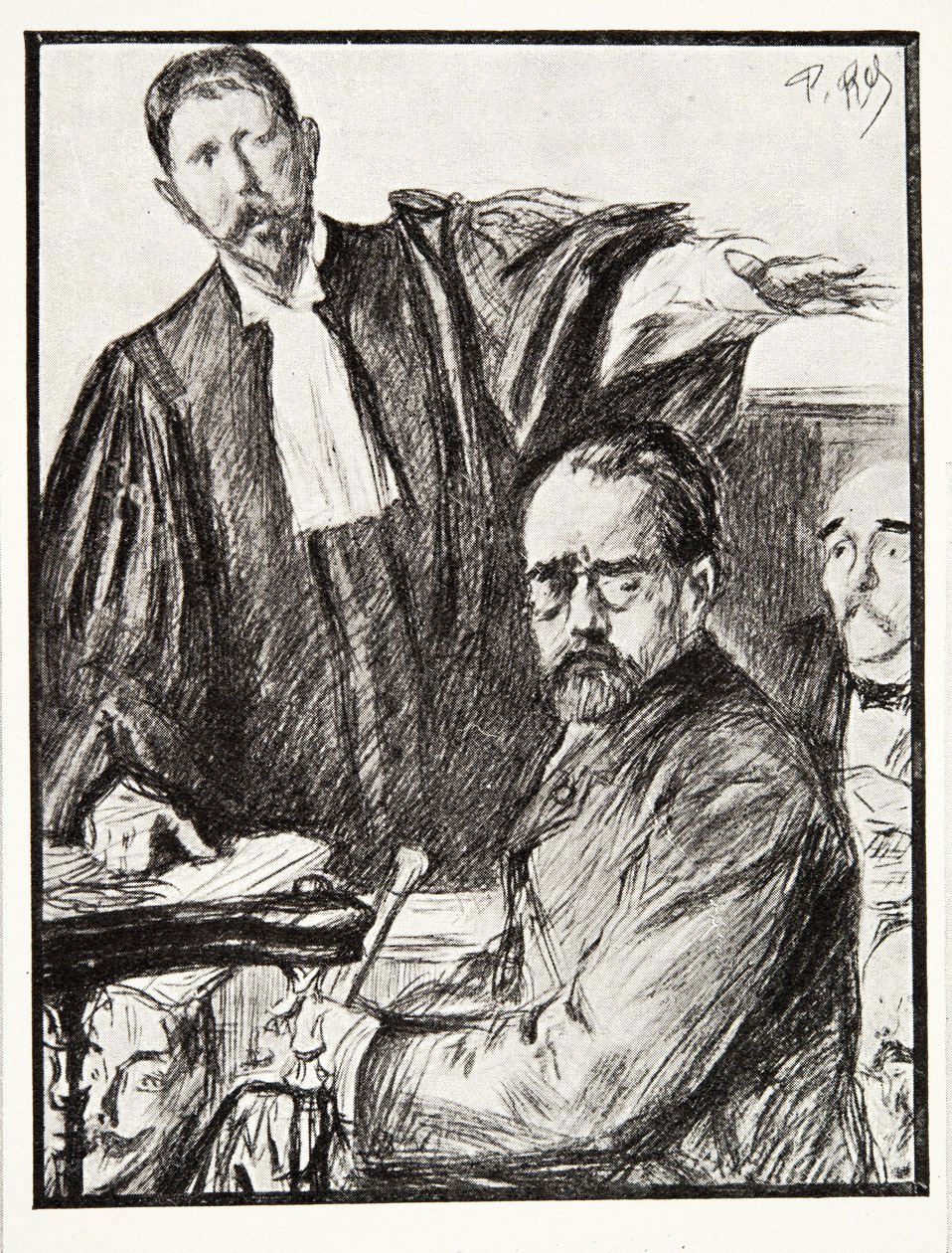 Dreyfus bei seinem Prozess, aus „Geschichte der Dritten Republik“, Bd. I, „Die politische Geschichte“, veröffentlicht 1933 (Lithografie) von French Photographer