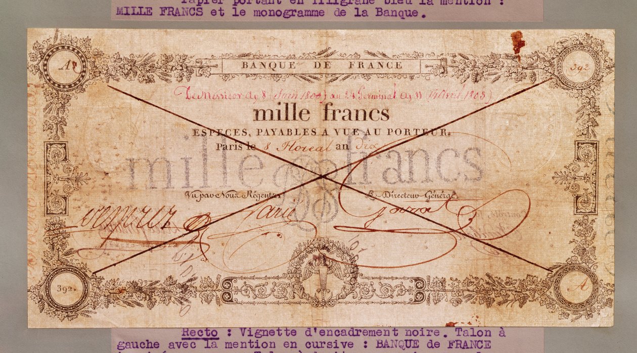 1000 Francs Banknote vom 8. Floreal, An X (28. April 1802) von French School