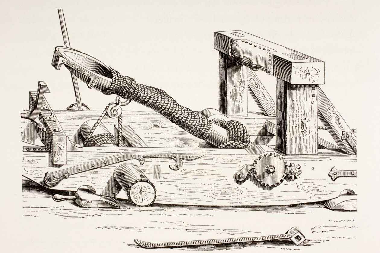 Mangonel des 15. Jahrhunderts, aus Les Arts au Moyen Age, veröffentlicht 1873 von French School