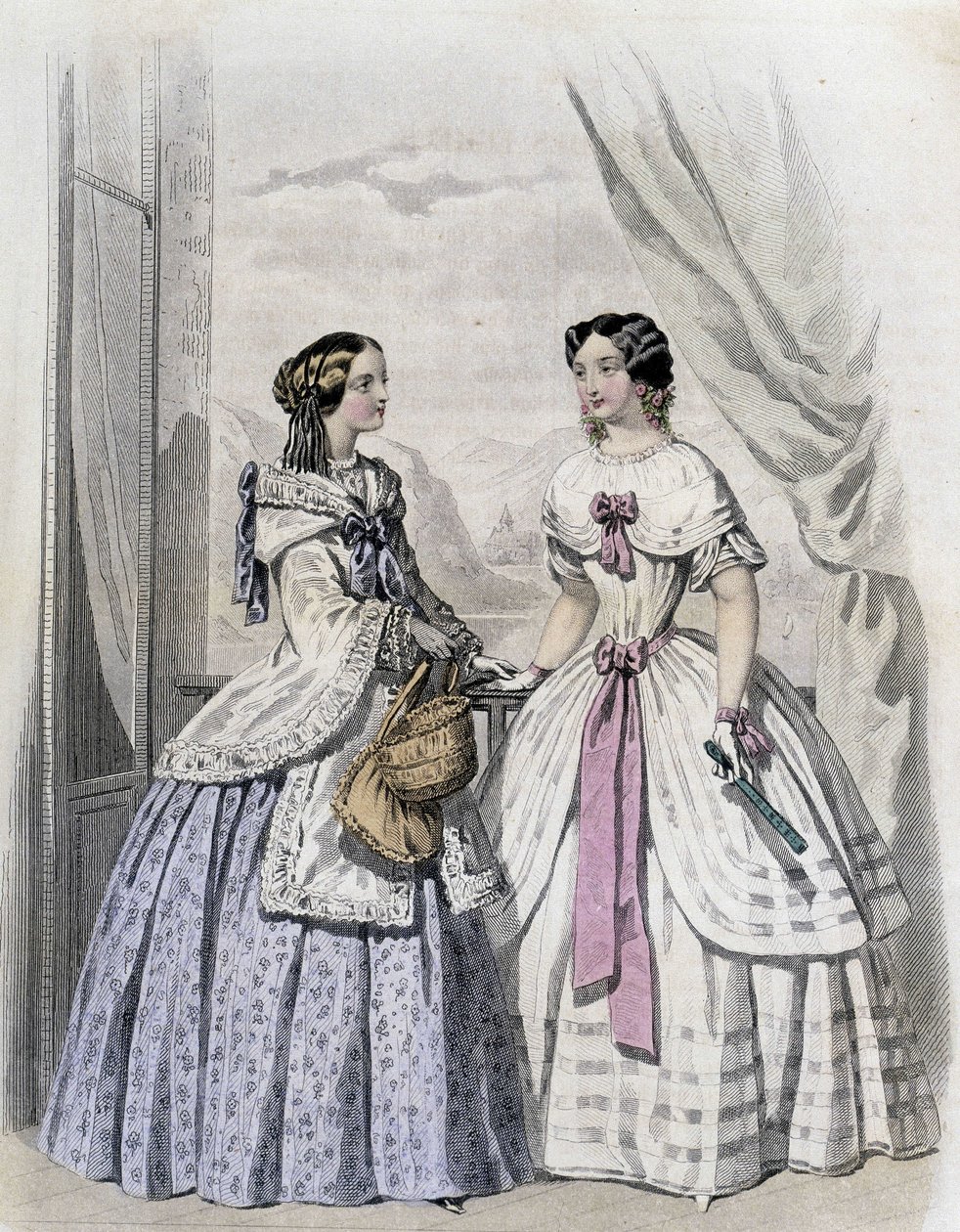 2 modische Frauen - in „Journal des Demoiselles“ 1852. von French School