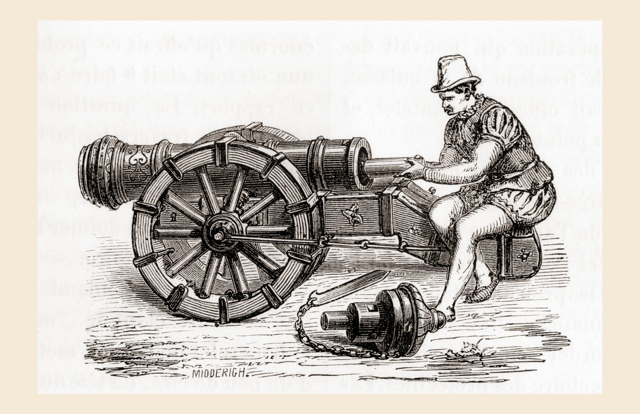 Eine deutsche Hinterladerkanone aus dem 16. Jahrhundert, aus Les Merveilles de la Science, veröffentlicht um 1870 (Stich) von French School