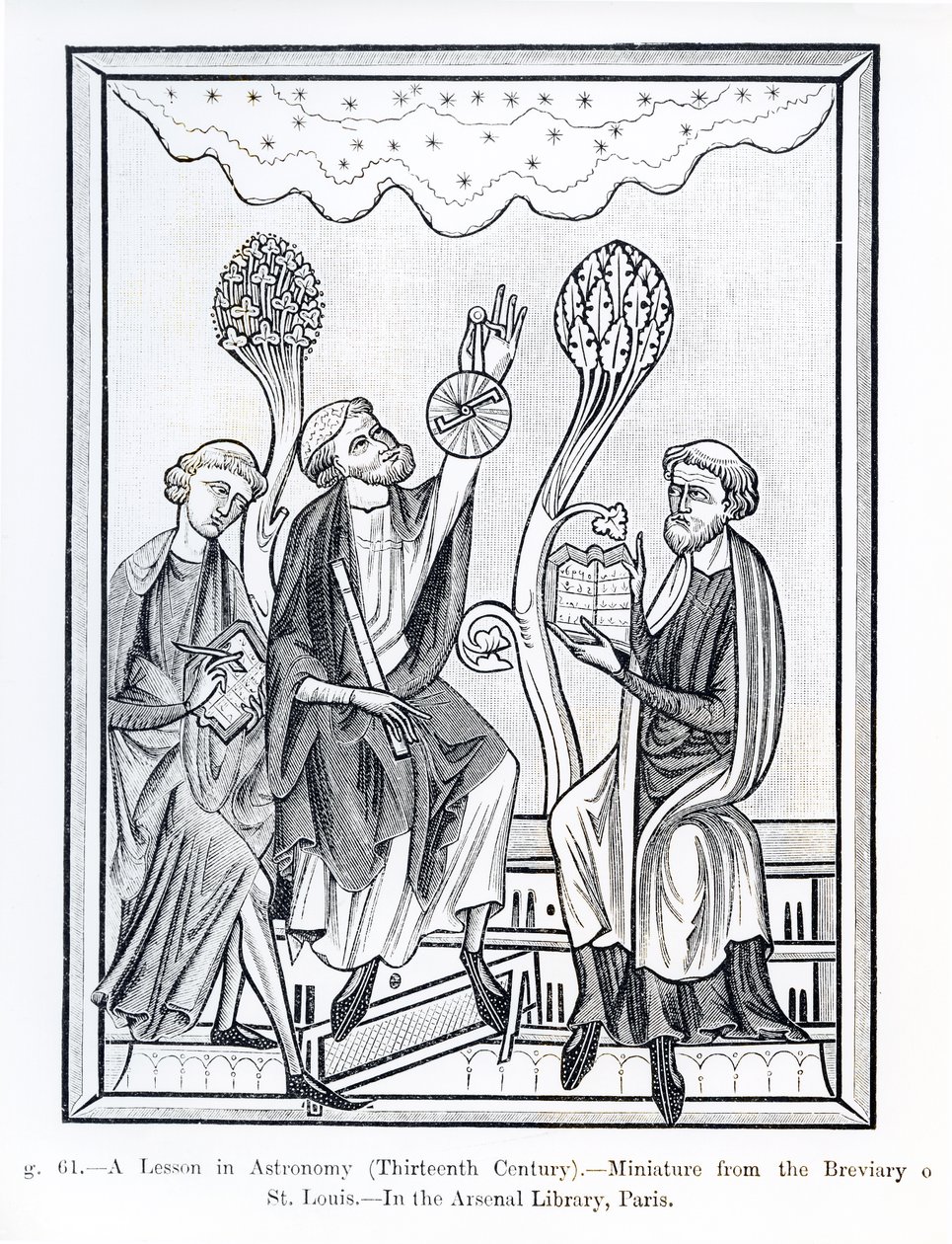 Eine Lektion in Astronomie, aus dem Brevier von St. Louis, Illustration aus Wissenschaft und Literatur im Mittelalter und in der Renaissance, geschrieben und graviert von Paul Lacroix, 1878 von French School