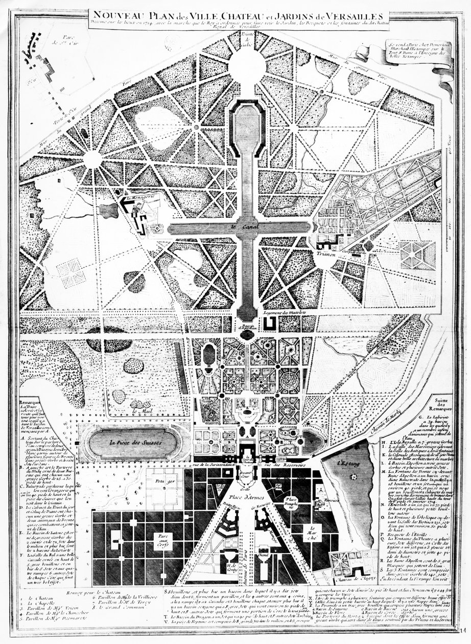 Ein neuer Plan der Stadt, des Schlosses und der Gärten von Versailles, 1714 von French School