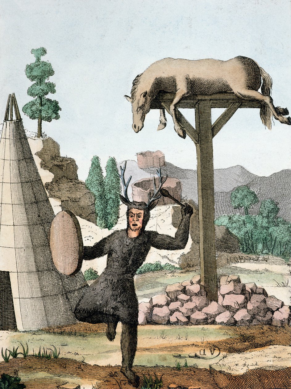 Ein sibirischer Tartar-Schamane und Begräbnisstätte, ca. 1811 von French School