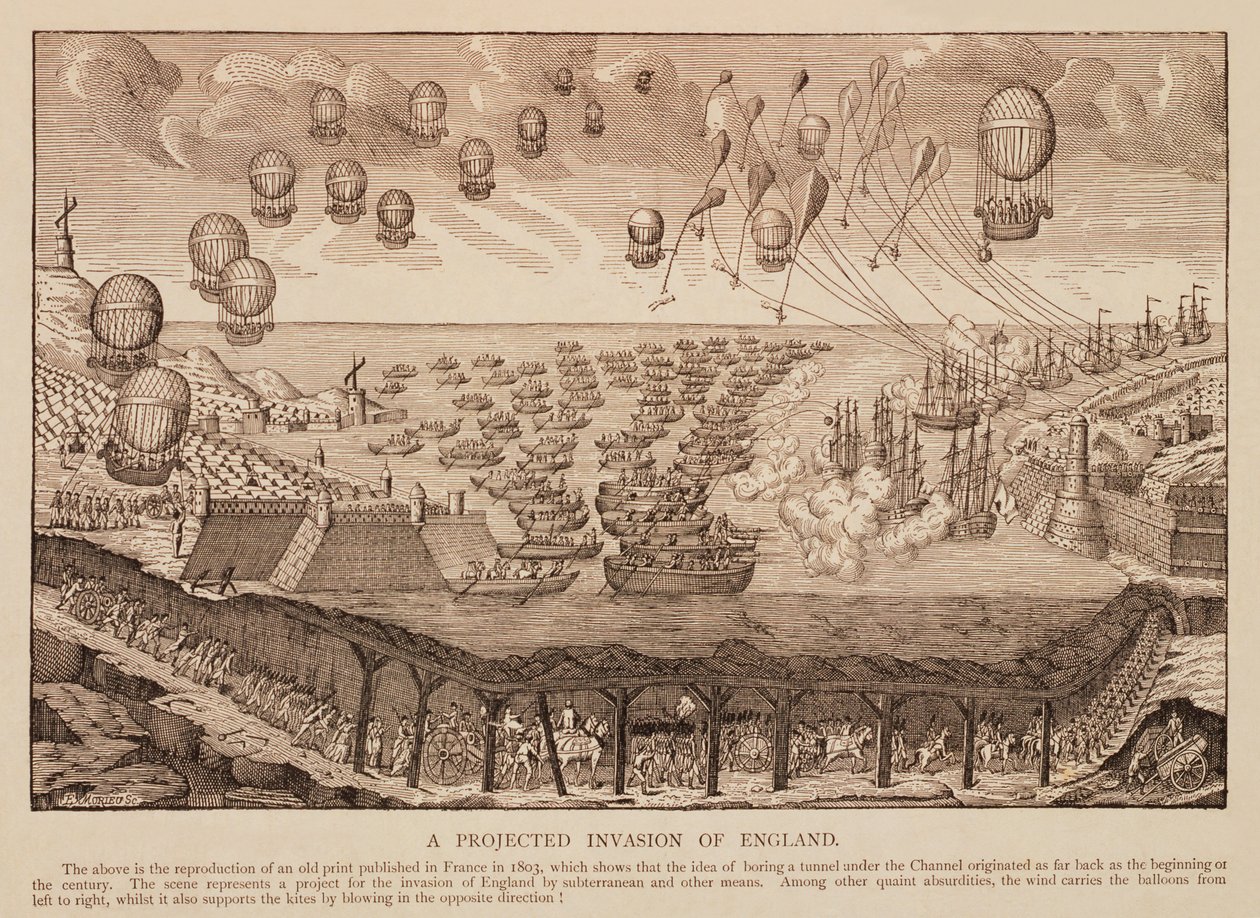 Geplante Invasion Englands, Reproduktion eines französischen Drucks von 1803 von French School