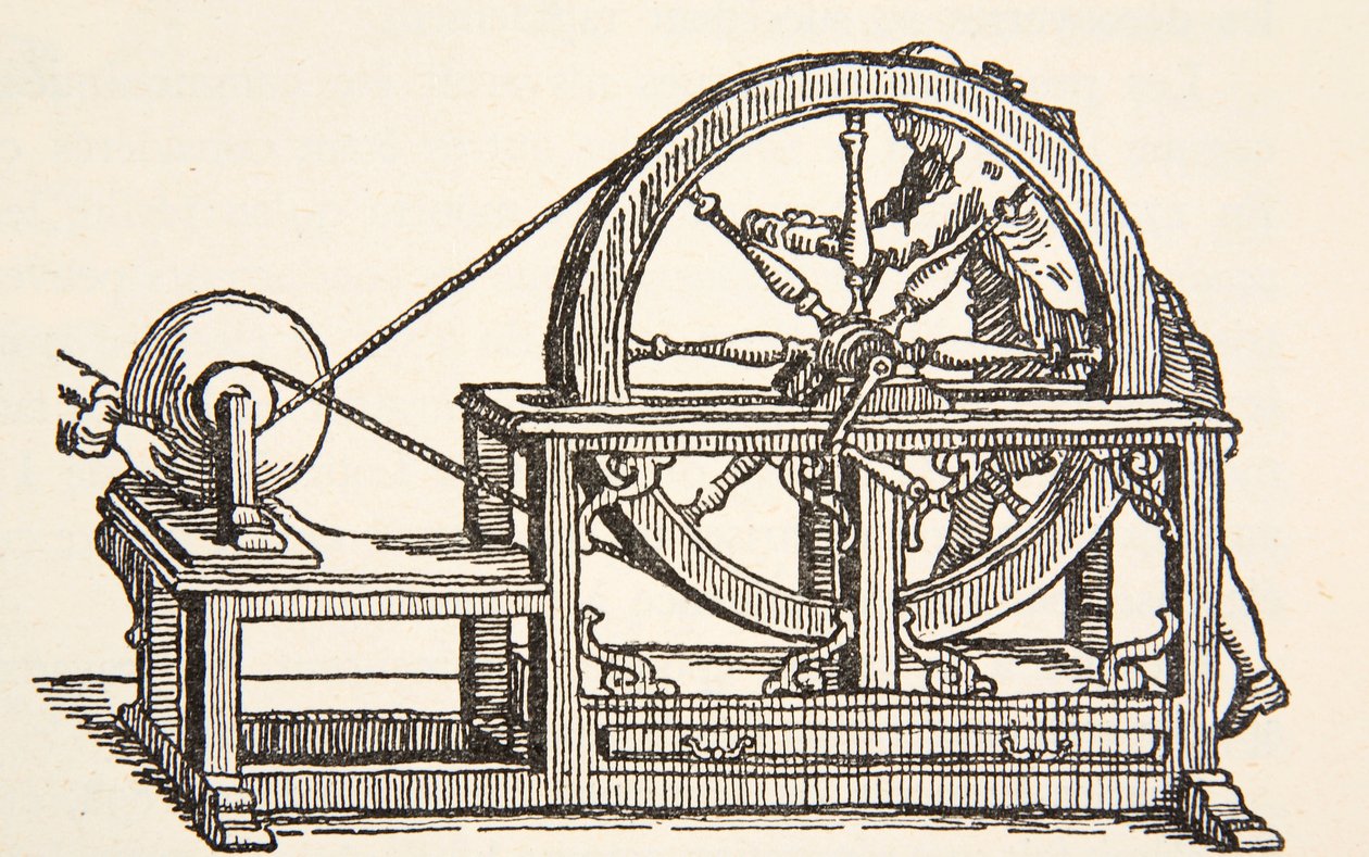 Abbe Nollets Elektrizitätsmaschine, 1746, Kopie von Boris Mestchersky, Illustration aus Histoire de la Nation Francaise, Sciences, Bände I & II, von Gabriel Hanotaux, 1924 von French School