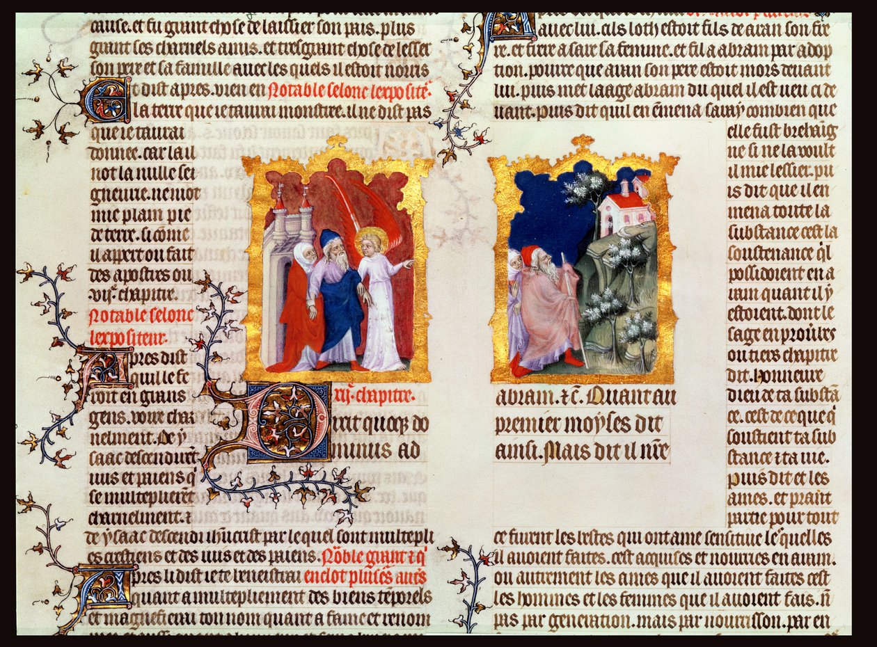 Abraham und Sarah verlassen Ur der Chaldäer nach Kanaan, aus der Bibel von Jean de Sy, ca. 1355 von French School