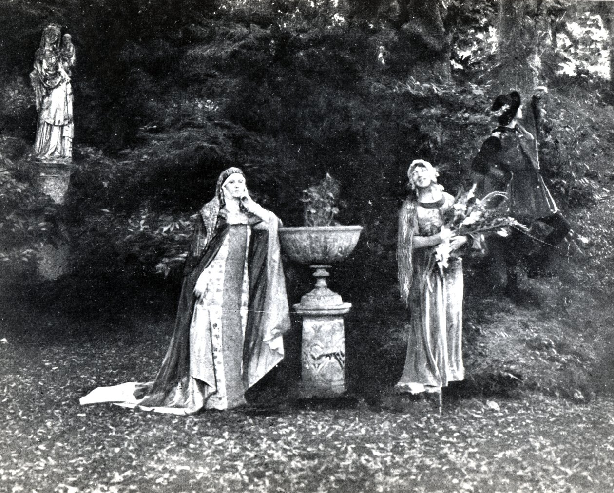 Akt I, Szene 3 von Pelléas et Mélisande von Debussy, aus einem Foto der ersten Aufführung im April 1902 der Oper an der Opéra-Comique in Paris, Illustration in Theatre Magazine, Juni 1902 von French School