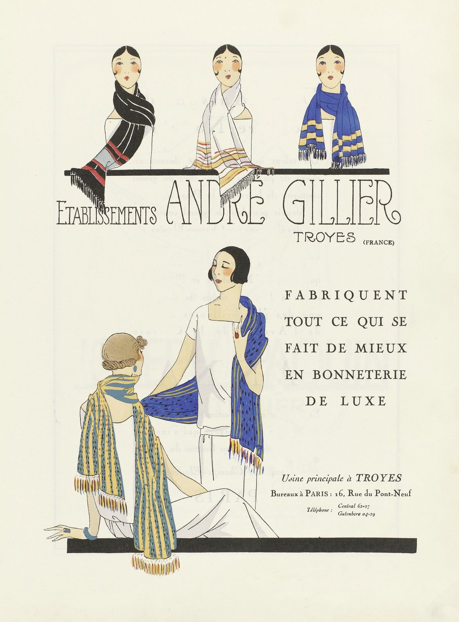 Werbung für Etablissements Andre Gillier, veröffentlicht in den 1920er Jahren von French School