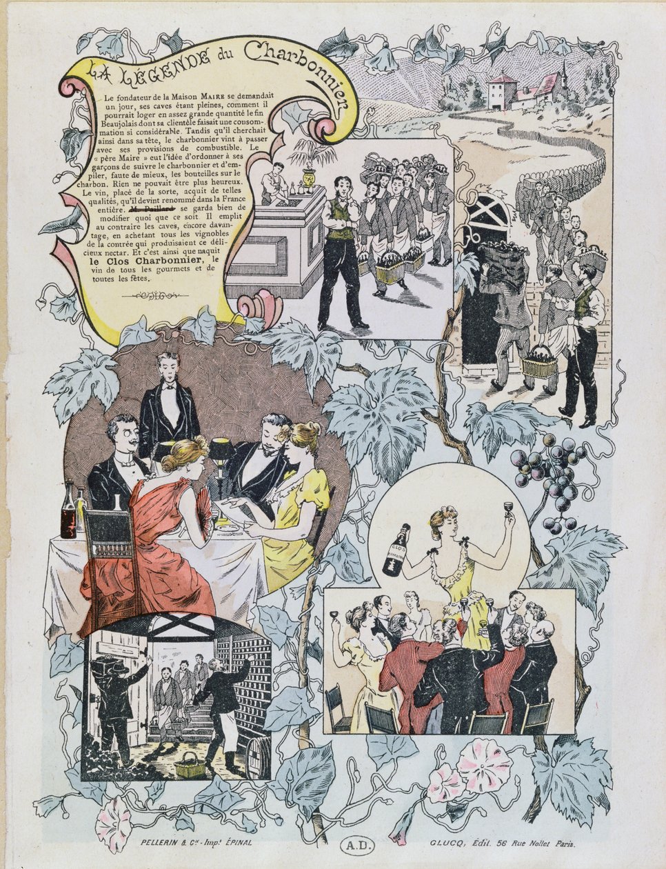 Werbung für Le Clos Charbonnier Beaujolais, um 1880 von French School
