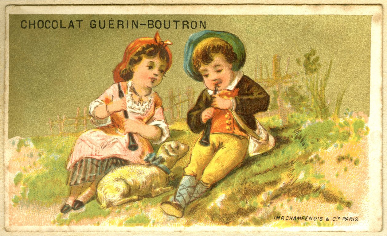Werbechromolithografie von Guérin Boutron Schokoladen (Chromolithografie) von French School