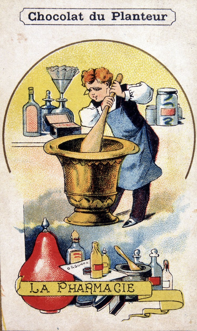 Werbepostkarte für die Schokoladenfabrik des Pflanzers. von French School