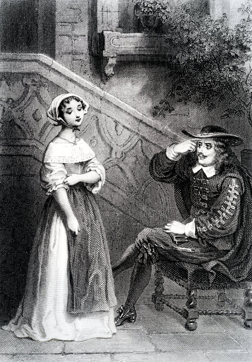 Agnès mit ihrem Vormund Arnolphe, aus Die Schule der Frauen, von Molière von French School