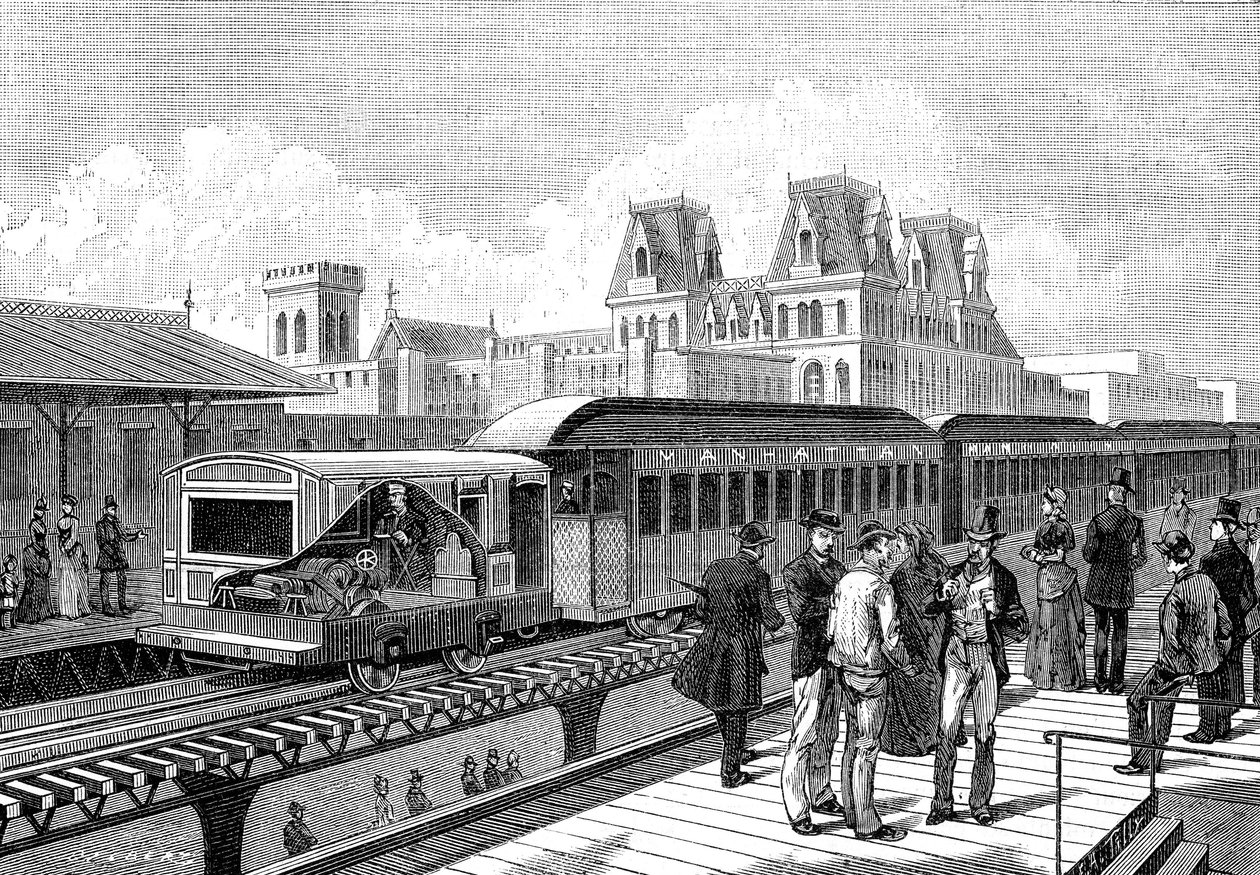 Luftmetro (elektrisch) nach New York im Jahr 1885 von French School