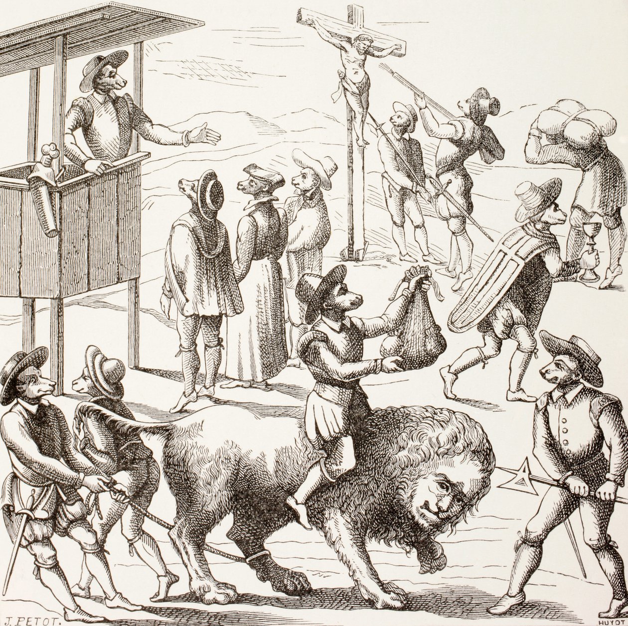 Allegorisches Bild der Exzesse, die den Hugenotten zugeschrieben werden, aus 