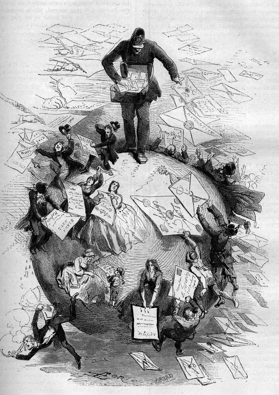 Allegorie des Postboten, der seine Post verteilt. von French School