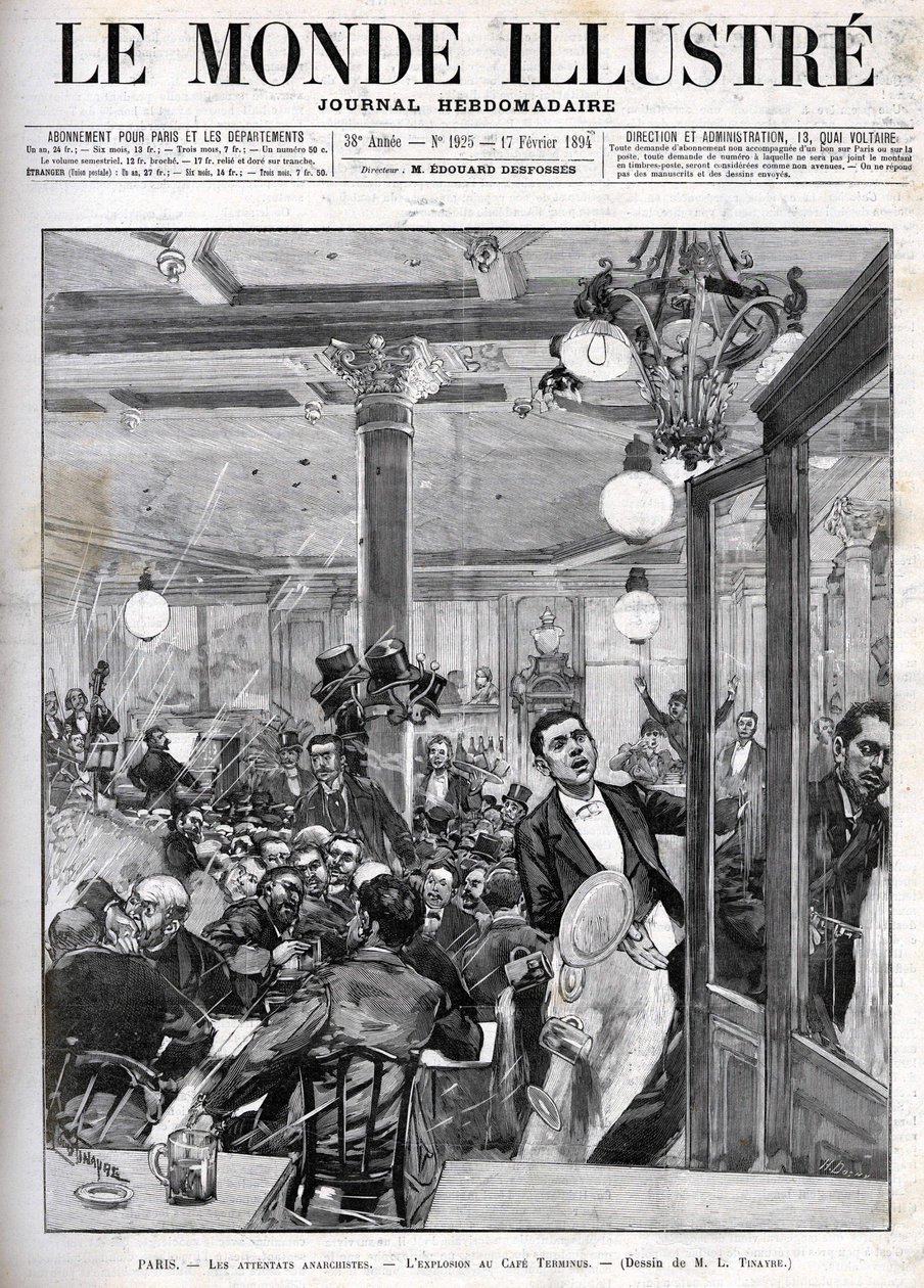 Anarchistische Angriffe in Paris im Februar 1894. Die Explosion im Terminus Café. „Die illustrierte Welt“ vom 17. Februar von French School