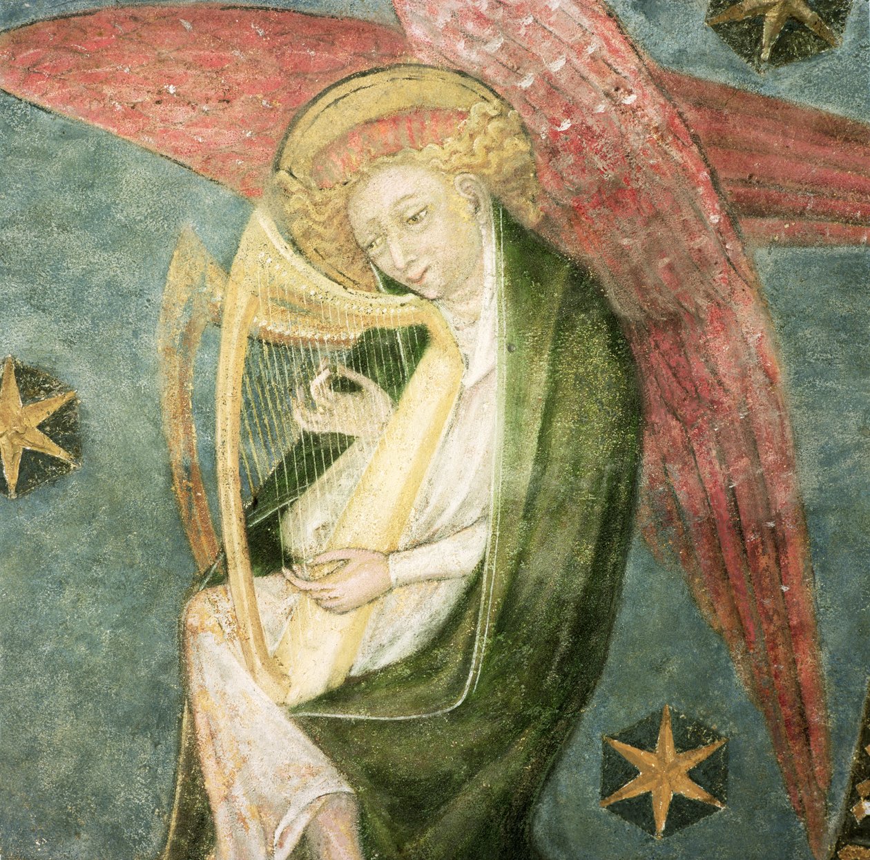Engelmusiker spielt eine Harfe (Detail) von French School
