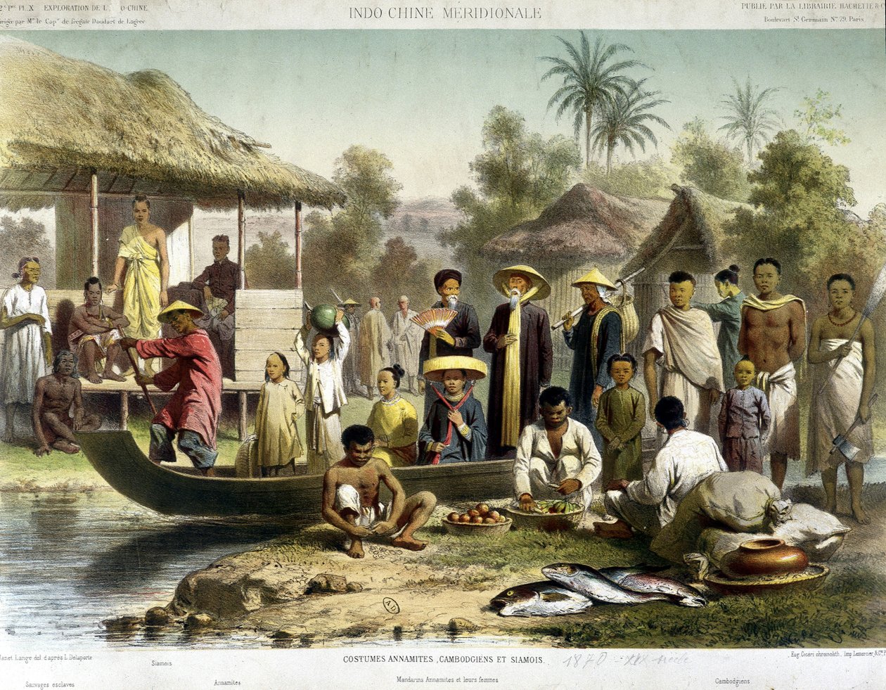 Annamitische, kambodschanische und siamesische Kostüme, um 1870 von French School