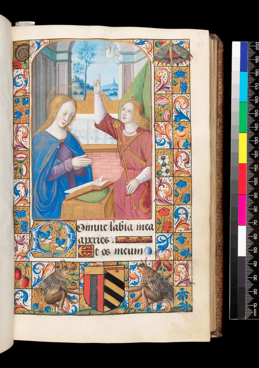 Verkündigung aus dem Stundenbuch, MS 92 f.27r, Westfrankreich von French School