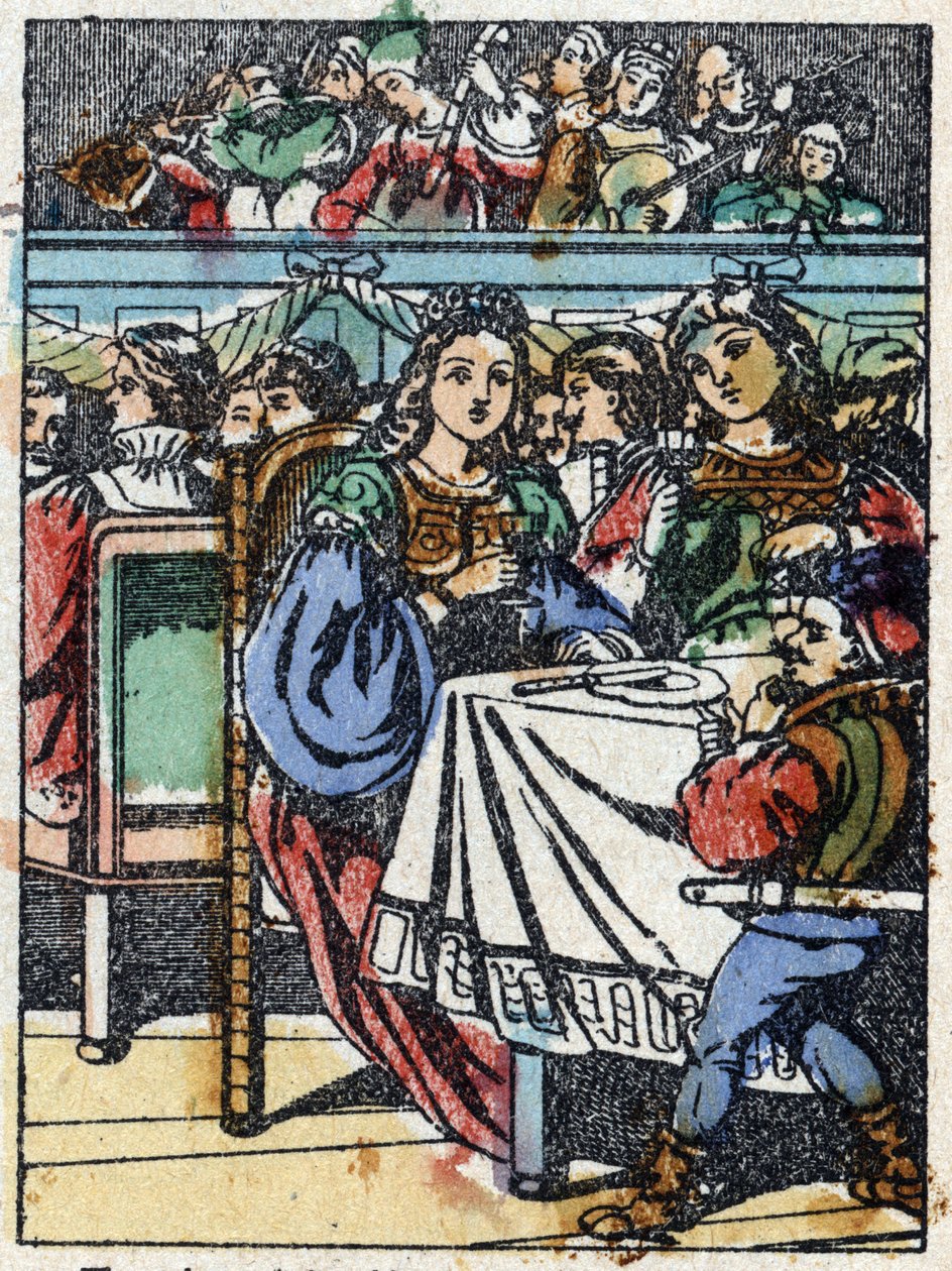 Anonyme Illustration für „Dornröschen“, Märchen von Charles Perrault (1628-1703), französischer Schriftsteller. Holzstich aus Imaging Pellerin - Epinal, sp. 19. Jahrhundert. von French School