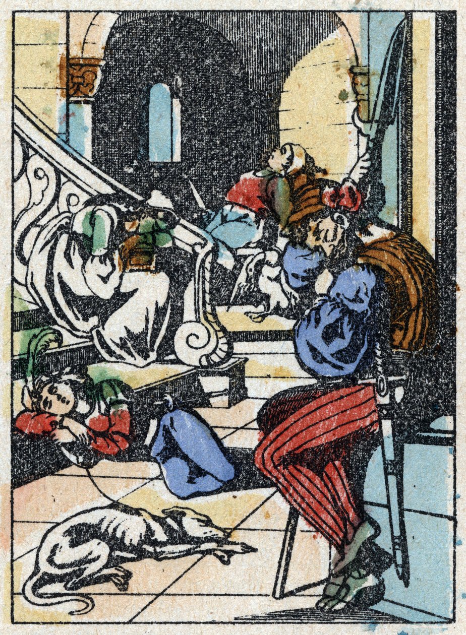 Anonyme Illustration für „Dornröschen“, Märchen von Charles Perrault (1628-1703), französischer Schriftsteller. Holzschnitt von Imaging Pellerin - Epinal, sp. Ende des 19. Jahrhunderts von French School