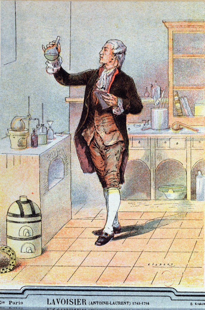 Antoine Laurent de Lavoisier (1743-94) Illustration aus einem Schulbuch, ca. 1900 von French School