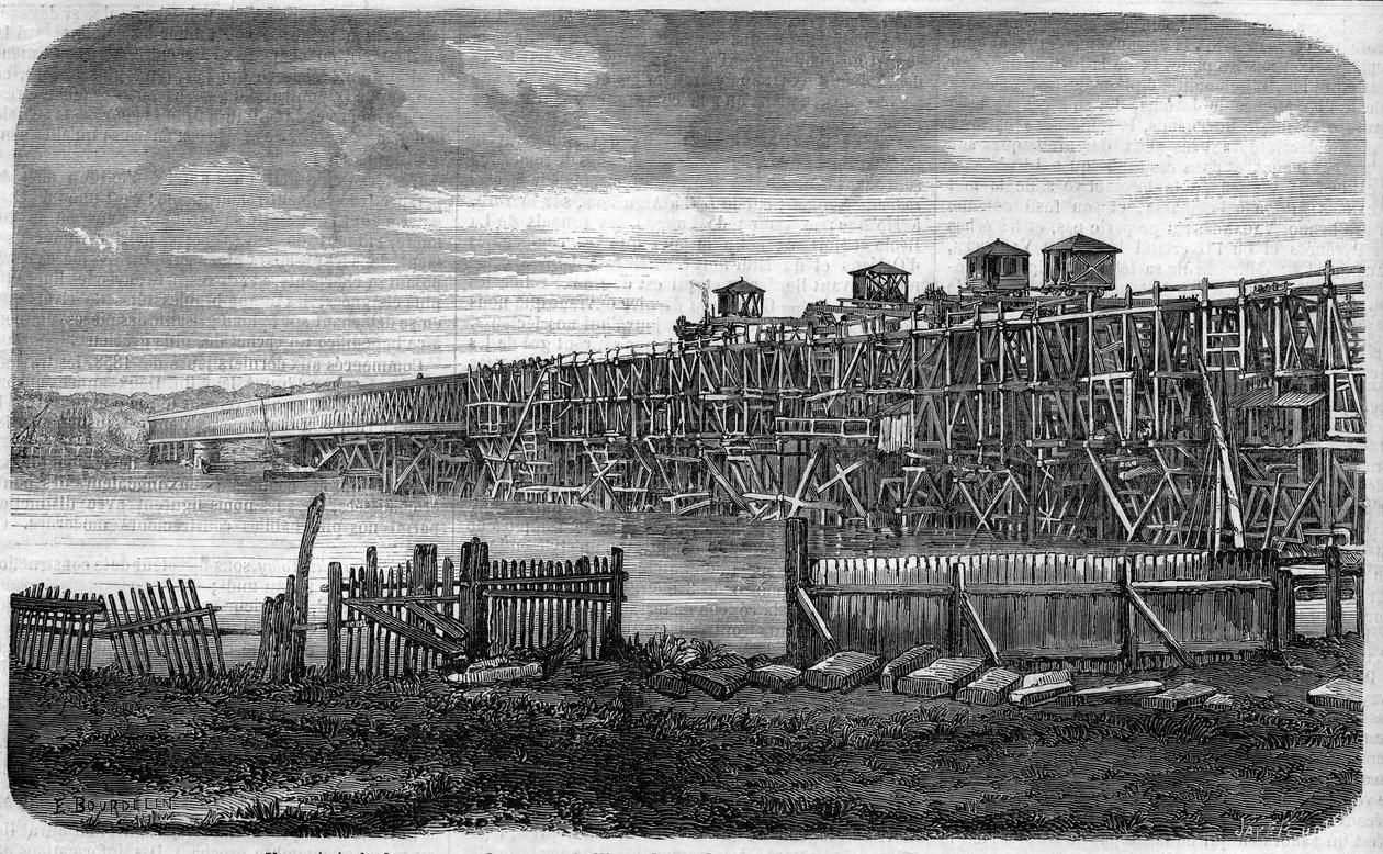 Architektur: Ansicht der Arbeiten an der Metallbrücke von Bordeaux, Gironde (33) von French School