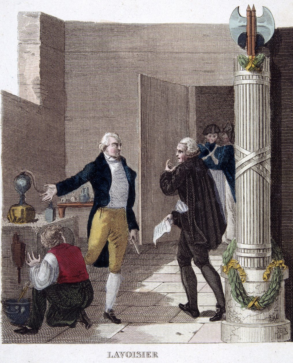 Verhaftung von Lavoisier in seinem Labor von French School