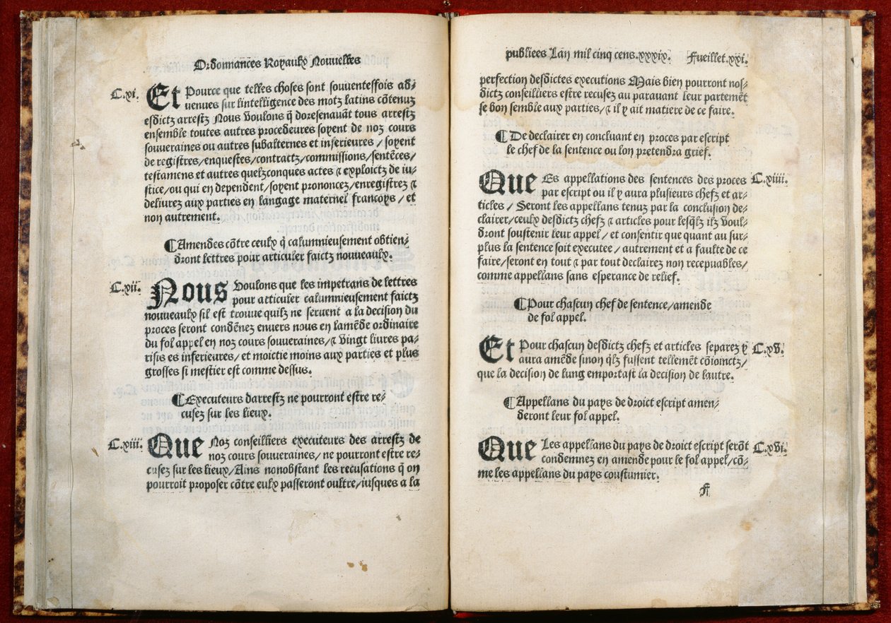 Artikel 106, 107, 108 der Verordnung von Villers-Cotterets, 1539 von French School