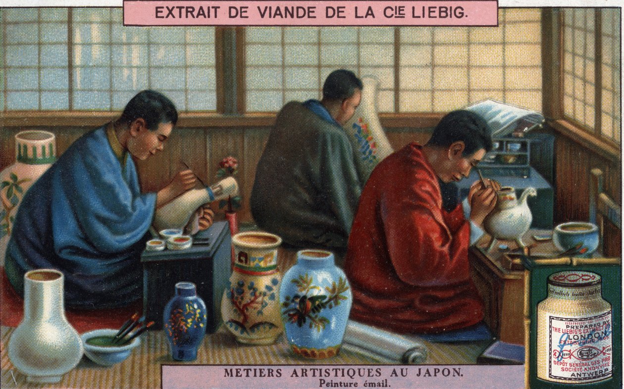 Künstlerische Berufe in Japan: Emailmalerei. Liebig Chromolithographie, 20. Jahrhundert. von French School