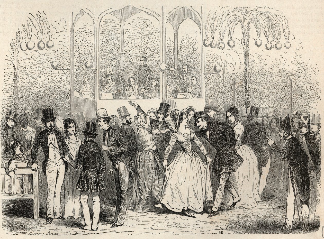 Bal Mabille (Tanz- und Vergnügungseinrichtung, Avenue Montaigne, Paris) Gravur in "Tableau-de-Paris" von Edmond Texier 1852 von French School