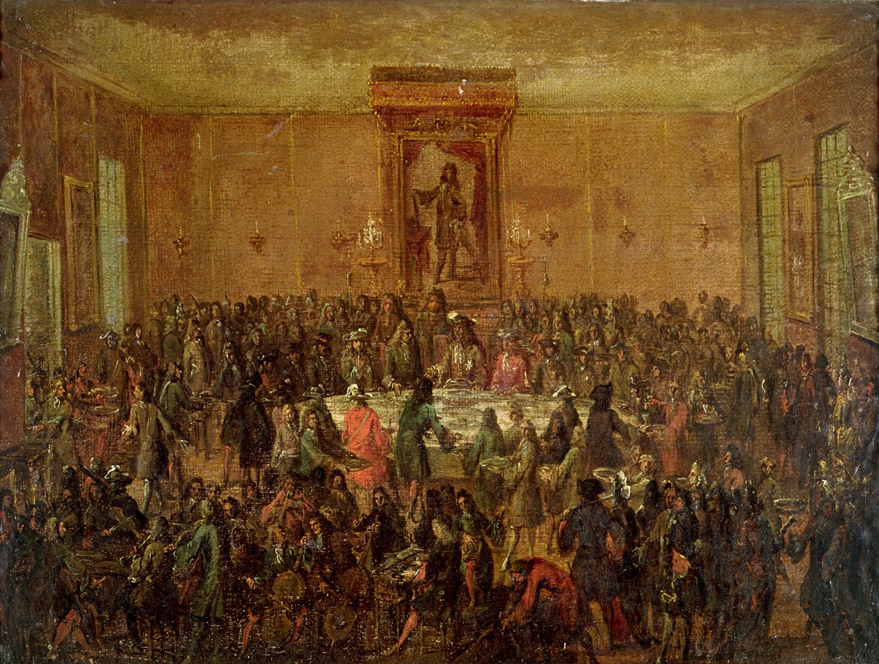 Bankett zu Ehren von Ludwig XIV. (1638-1715) durch das Corps Municipal im Hotel-de-Ville, ca. 1680 von French School