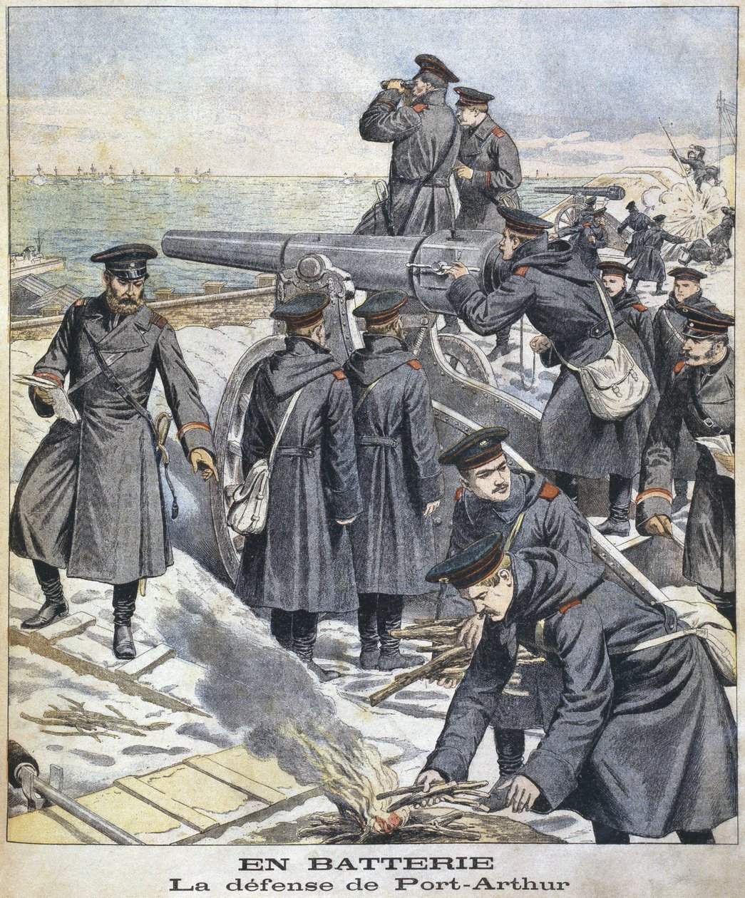 Batterie, Verteidigung von Port Arthur, Illustration aus Le Petit Journal: Supplement Illustre, 27. März 1904 von French School