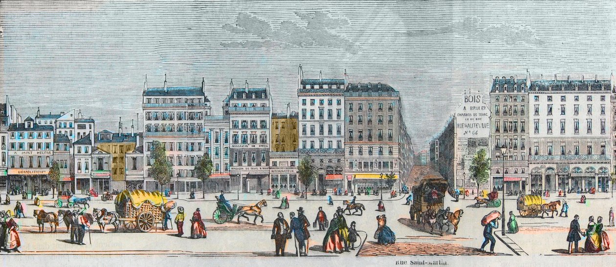 Boulevard Saint-Denis Südseite - Rue Saint Martin - Gravur in „Tableau-de-Paris“ von Edmond Texier 1852 von French School