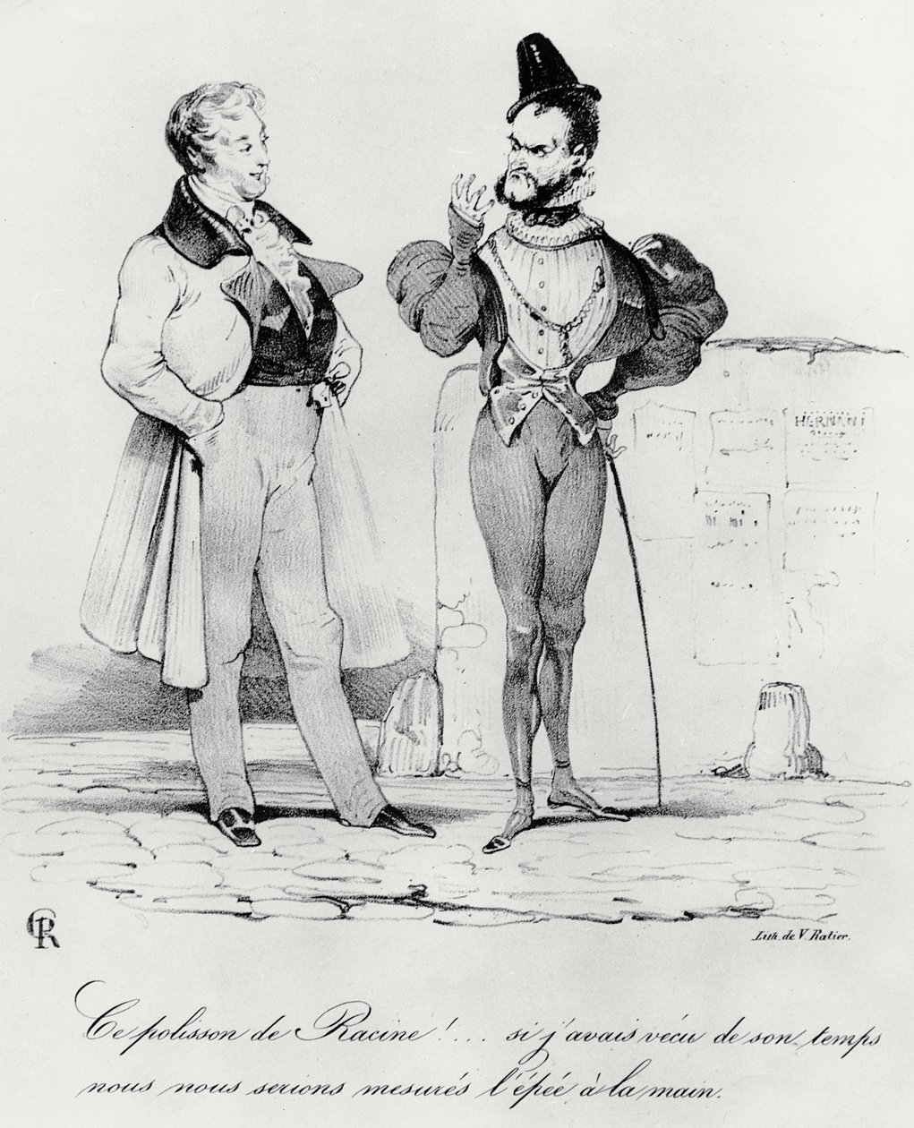 Karikatur der romantischen Dramen zur Zeit von Hernani von Victor Hugo (1829) von French School