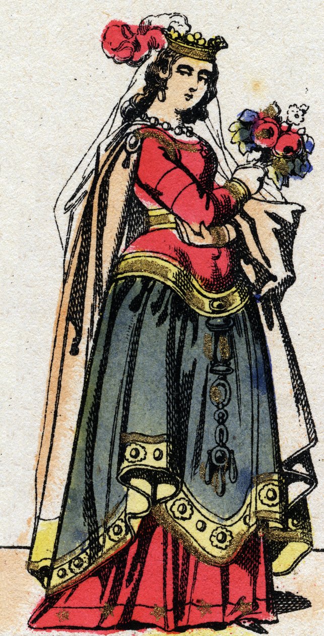 Karolingische Dynastie: Porträt von Hildegard von Vintzgau (ca. 758-783), Ehefrau von Karl dem Großen (Carolus Magnus, 742-814). Epinal-Bild aus dem späten 19. Jahrhundert. Private Sammlung von French School
