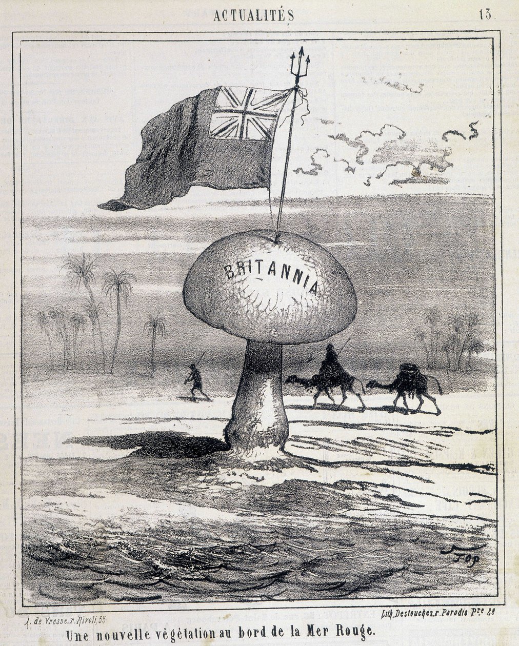 Karikatur: Neue Vegetation am Roten Meer (Britischer Pilz kolonisiert Ägypten) - 01/02/1868 von French School