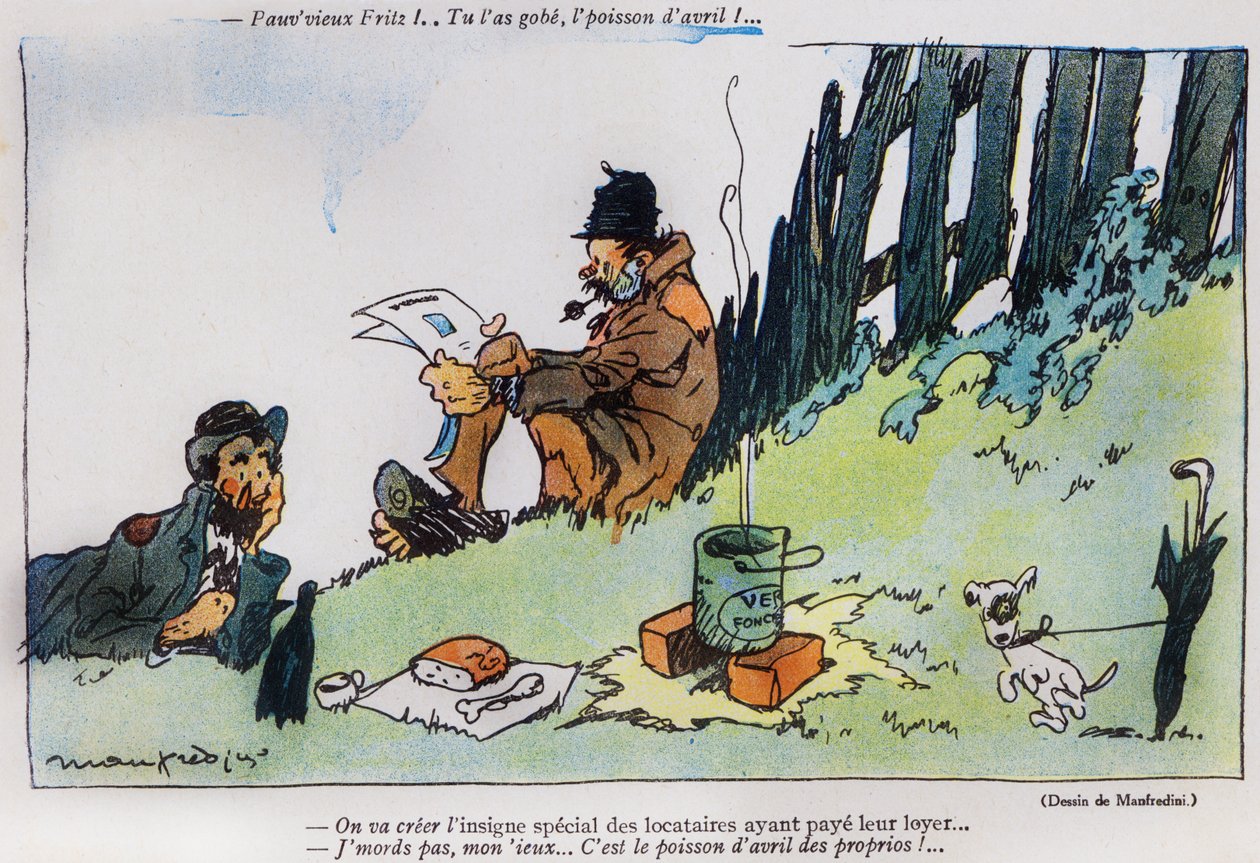 Karikatur von zwei Landstreichern, aus der April-Ausgabe von La Baionette, 29. März 1917 von French School