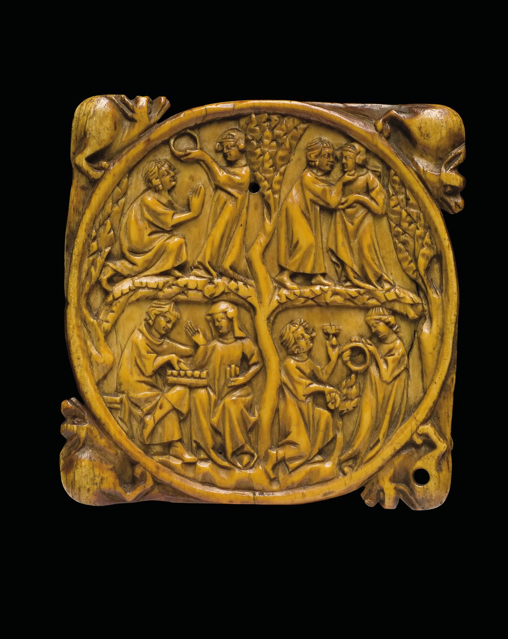 Geschnitzter Spiegelkasten-Deckel, Paris, ca. 1310-20 von French School
